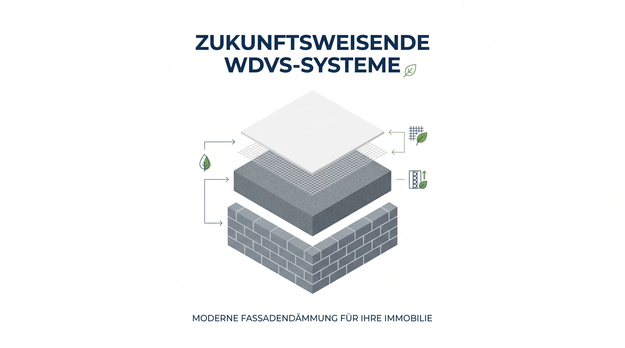 Schichtaufbau eines WDVS-Fassadensystems mit Putz, Dämmplatte und Armierungsgewebe auf Mauerwerk